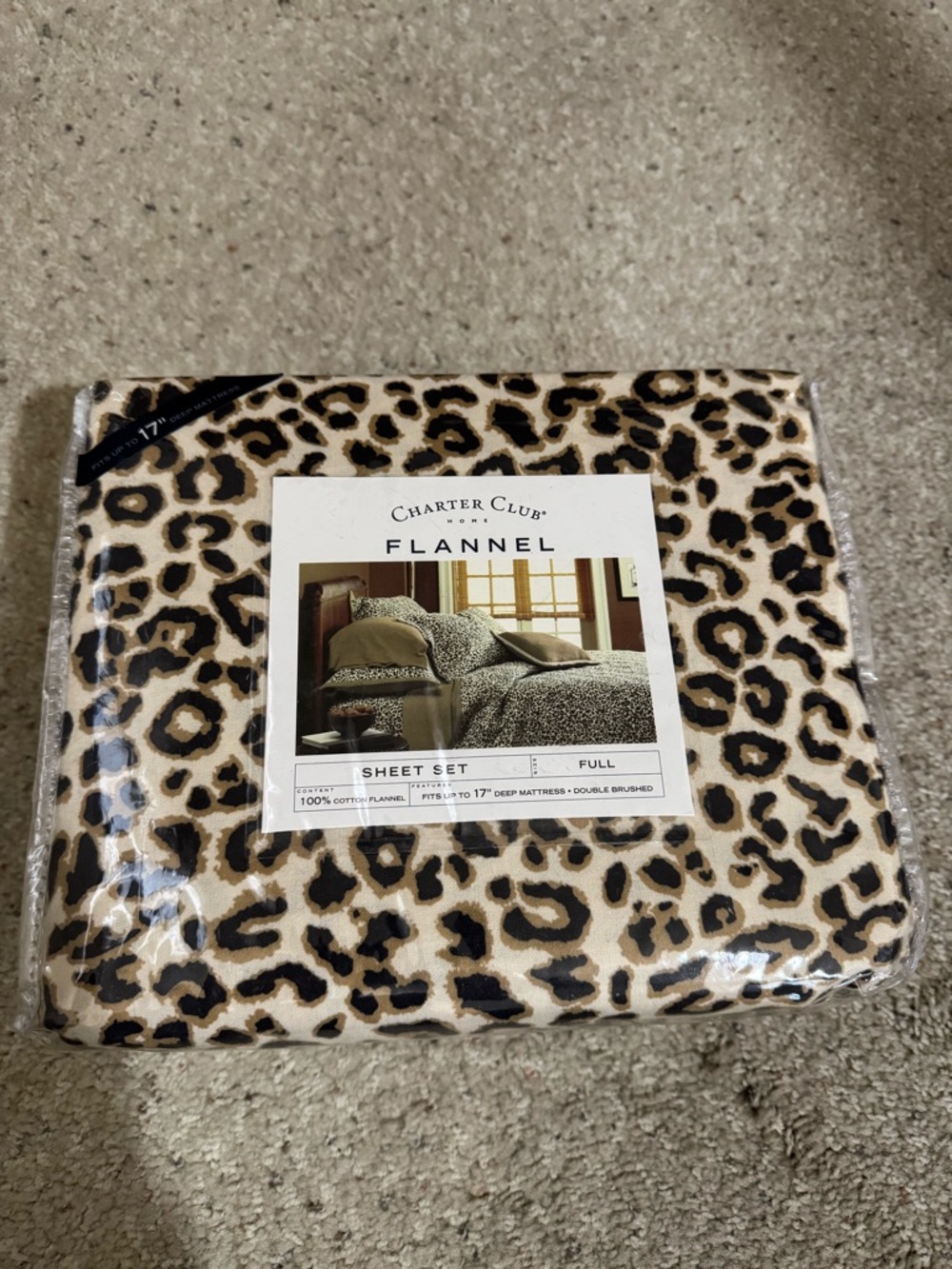 Charter Club Leopard Print Flannel Sheet Set in Tan and Black